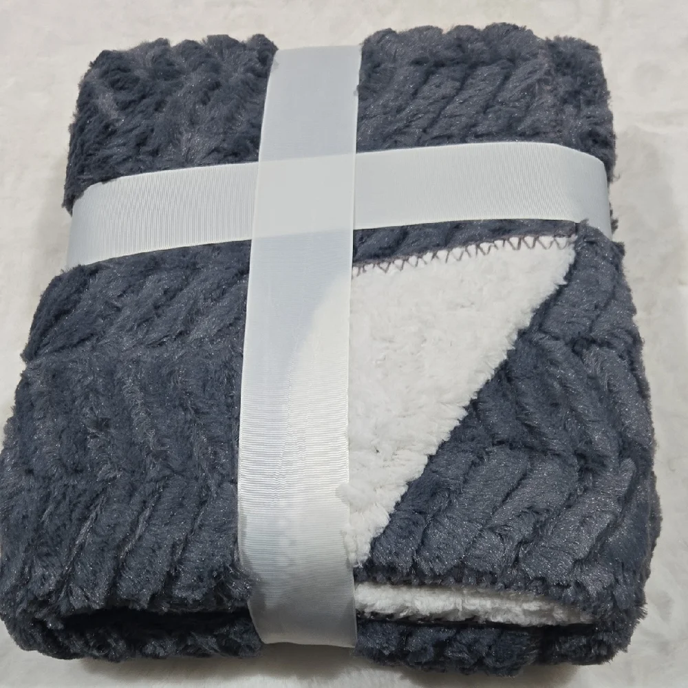 Slate Chenille Cutwork Throw Blanket